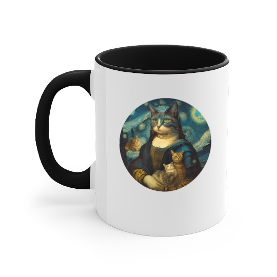 Mona Lisa With Cats Starry Night Van Gogh Painting Accent Mugs