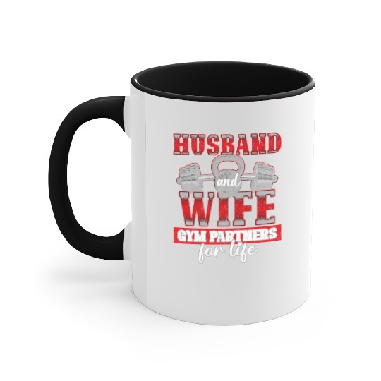 Husband And Wife Gym Partners For Life Workout Accent Mugs