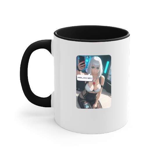Cyberpunk Waifu Influencer Design 1 Accent Mugs