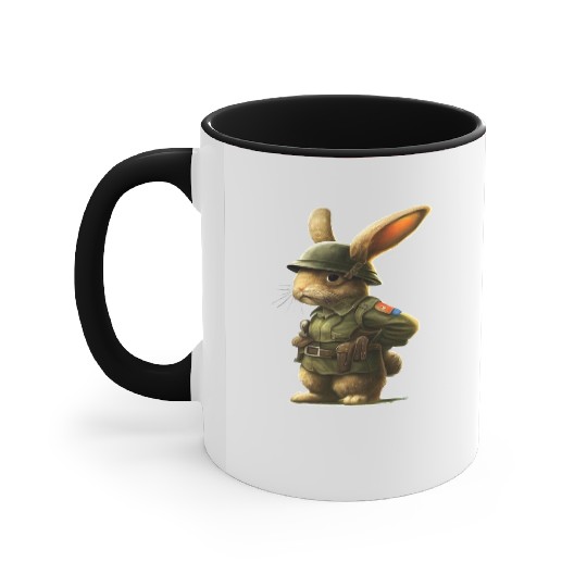 Courageous Bunny Soldier Accent Mugs