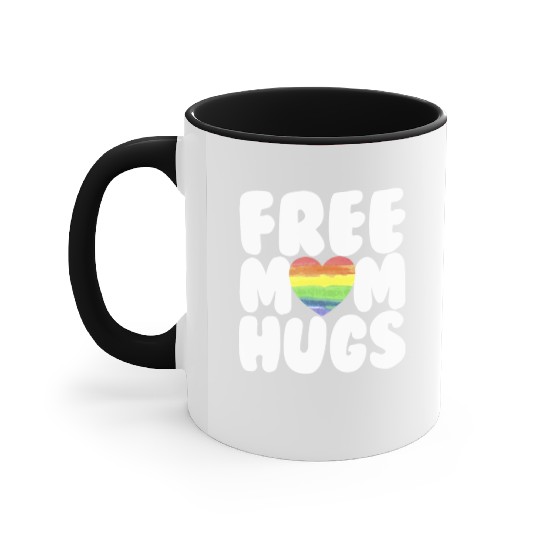 Free Mom Hugs LGBTQ Plus Rainbow Heart Free Hugs Accent Mugs