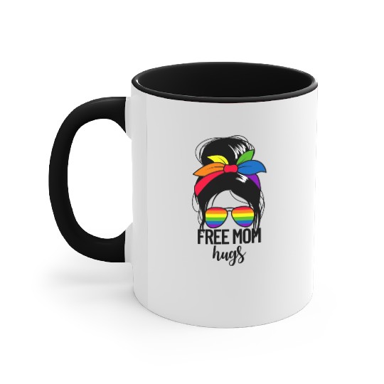 Free Mom Hugs Womens Messy Bun LGBTQ Free Mom Hugs Accent Mugs