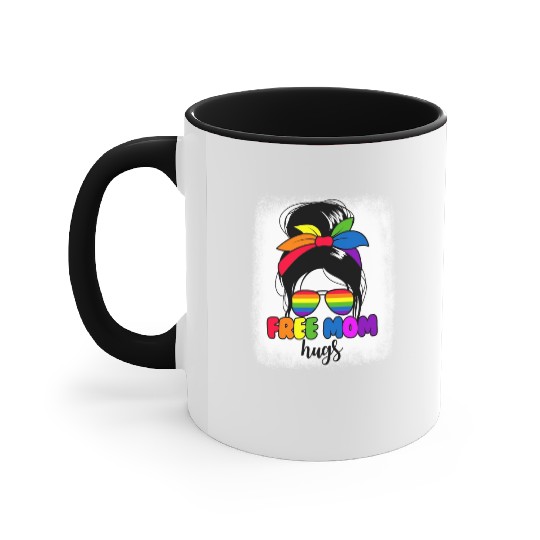 Free Mom Hugs Womens Messy Bun LGBTQ Free Mom Hugs Accent Mugs