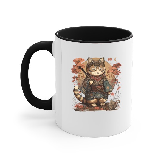 Samurai Cat Warrior Japanese Ninja Cat Kawaii Accent Mugs