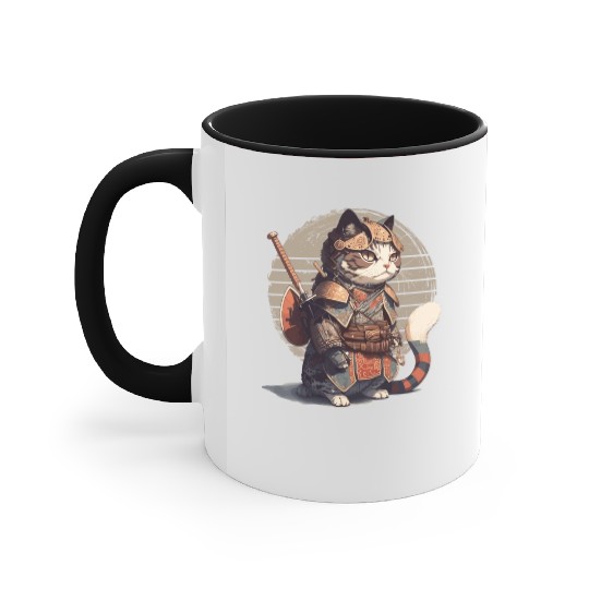 Samurai Cat Warrior Japanese Ninja Cat Kawaii Accent Mugs