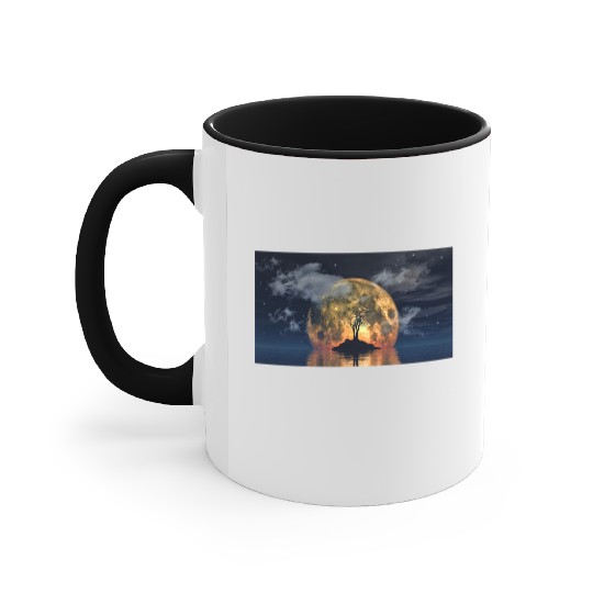 spooky tree against big moon Accent Mugs