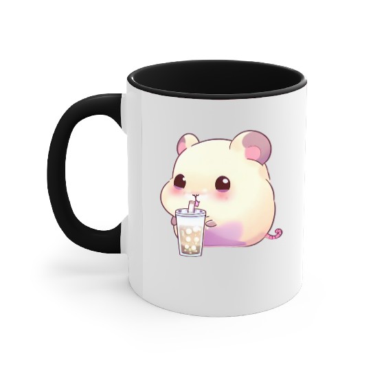 Kawaii hamster with bubble tea Accent Mugs