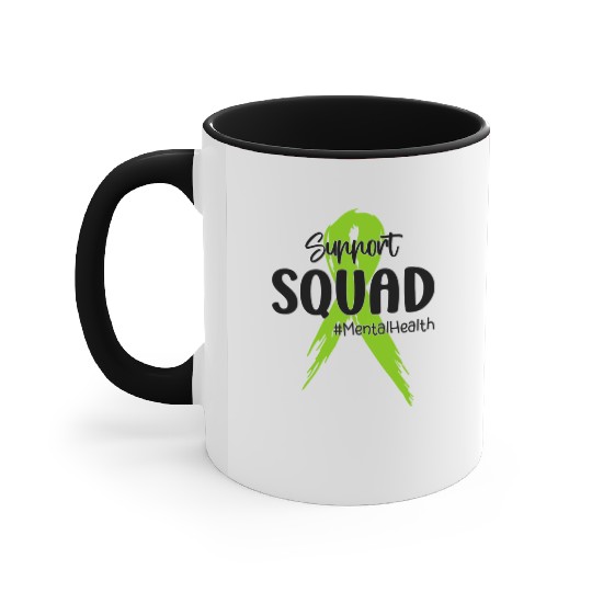 Support Squad Mental Health Awareness Lime Green Accent Mugs