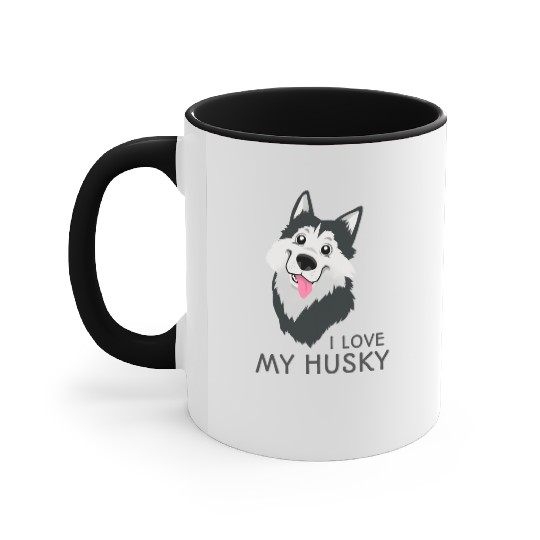 Funny Dog I Love My Husky Accent Mugs