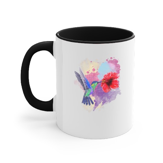Pretty Bird Animal Hibiscus Flower Hummingbird Accent Mugs