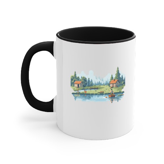 Fisherman Nature 8-bit style Accent Mugs