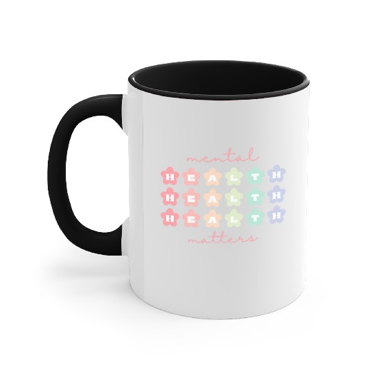 Mental Health Matters Retro Flowers Pastel Rainbow Accent Mugs