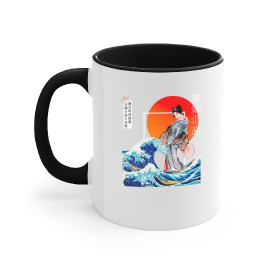 The Great Wave off Kanagawa'n woman wearing kimono Accent Mugs