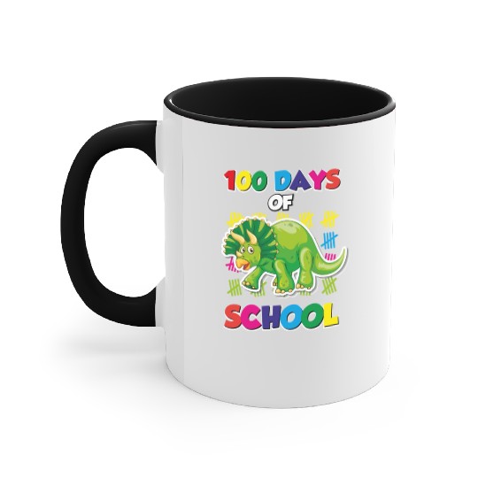 100 days of school green triceratops Accent Mugs