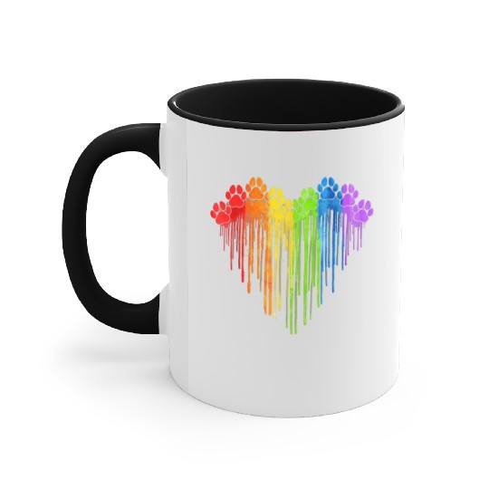 Dog Paws Rainbow Heart Dog Lover Gay Pride LGBT Accent Mugs