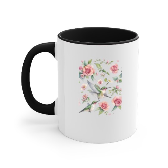 a little hummingbird and beautiful wildflowers Accent Mugs