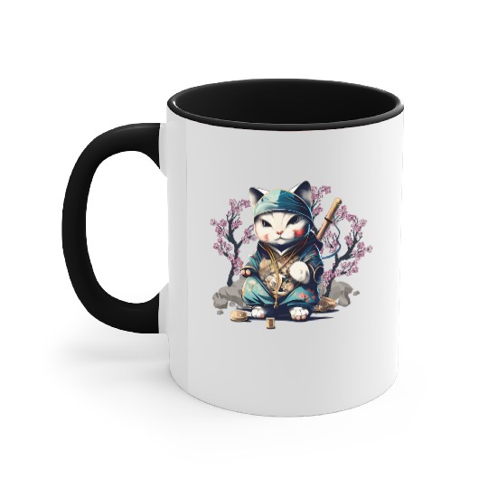 Samurai Cat Anime Kawaii Japanese Style Accent Mugs
