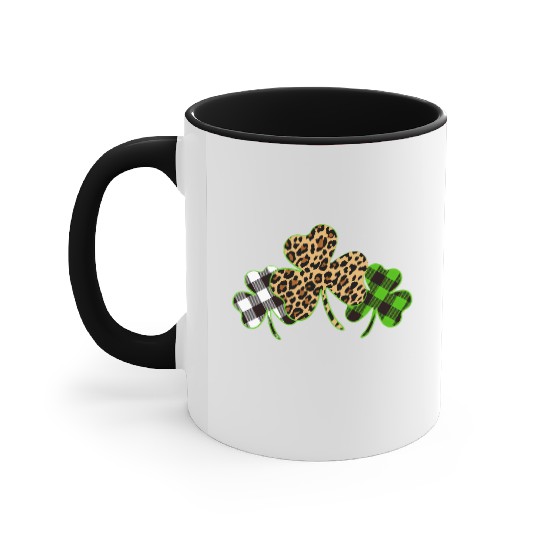 St Patricks Day Leopard Print Plaid Shamrock Accent Mugs