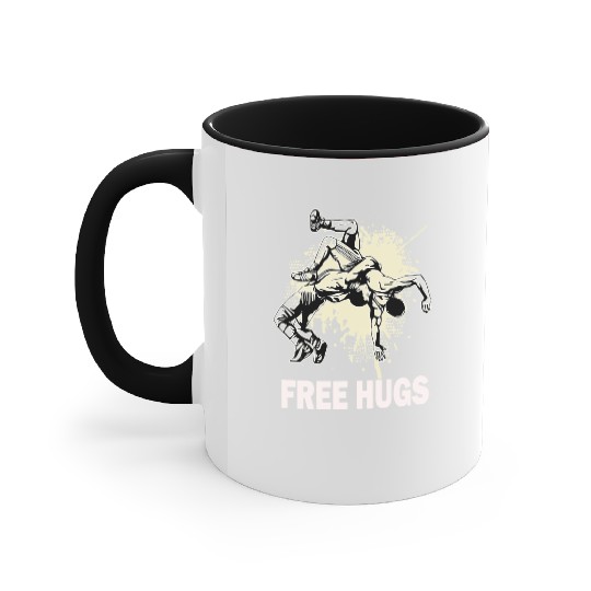 Free Hugs Wrestling Mens Youth Wrestling Lover Accent Mugs