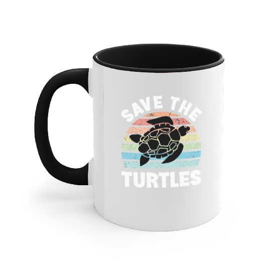 Save The Turtles Sea Turtle Retro Sunset Accent Mugs