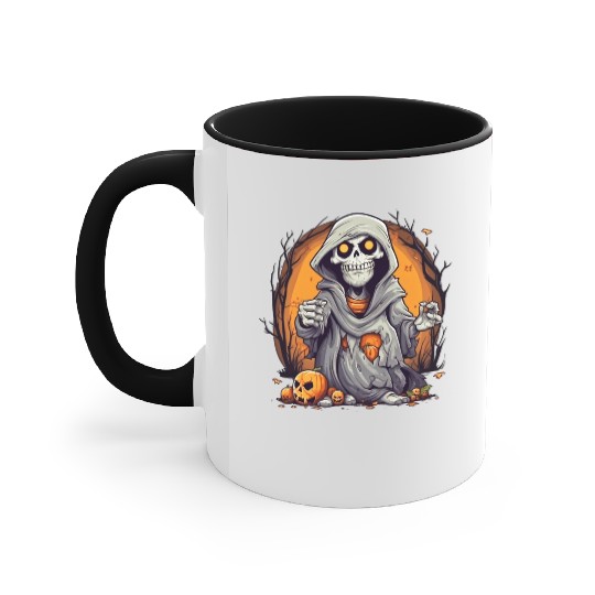 Eerie Halloween Ghoul Art, Spooky Season Delight 5 Accent Mugs