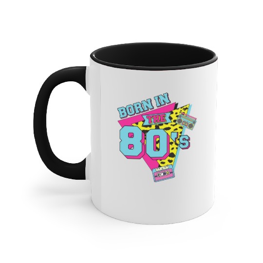 Retro Vintage Born in the 80s woman Accent Mugs