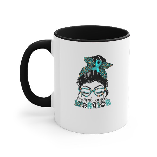 Cervical Cancer Warrior Messy Bun Girl Design Accent Mugs