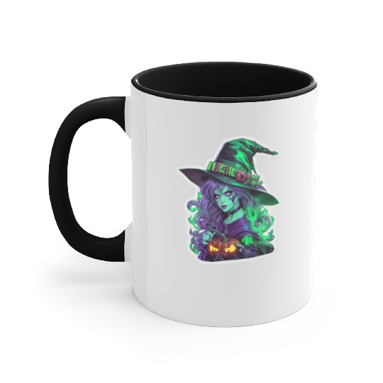 Wicked Witch Halloween Sticker, neon color Accent Mugs