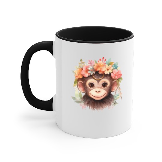 Monkey Chimpanzee Jungle Animal Boho Floral Ape Accent Mugs