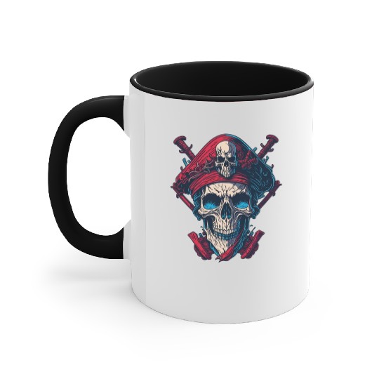 Pirate Jolly Roger Skull Wrecked Red White Accent Mugs