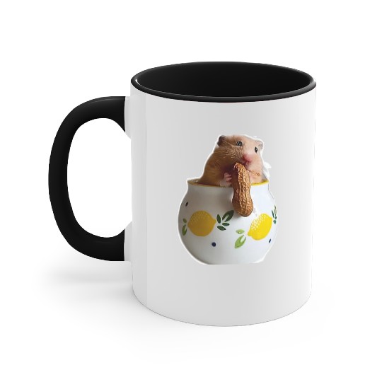 Beautiful hamster Caramella holding a peanut Accent Mugs