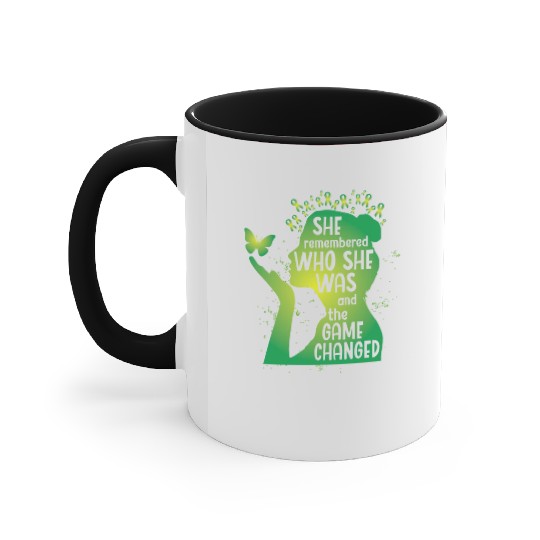 Mental Health Green Ribbon Butterfly Accent Mugs
