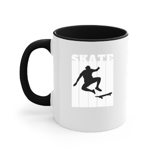White Black Illustrated Skate Accent Mugs