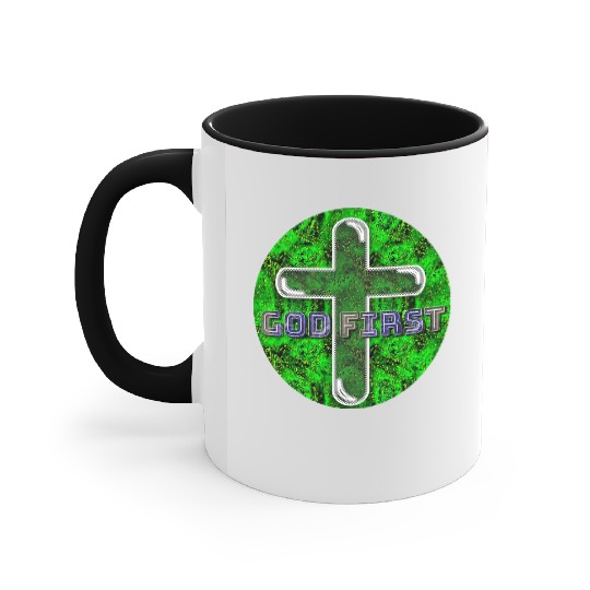 God First [2] Green Accent Mugs