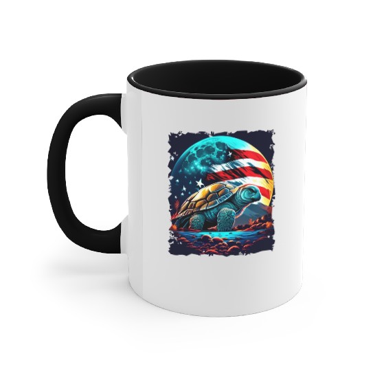 America turtle under Moon with American Flag Accent Mugs
