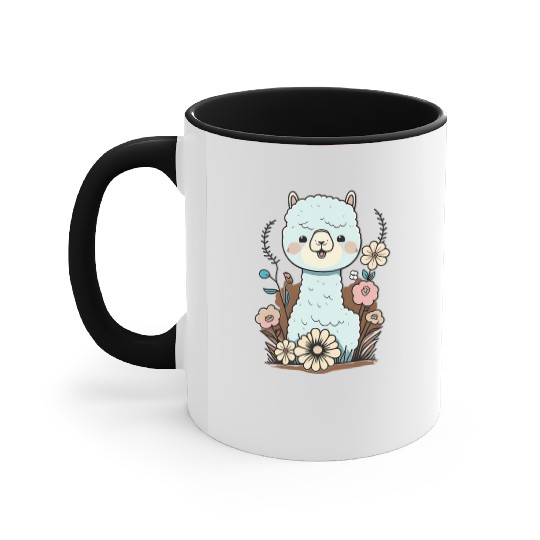 Cute Alpaca Flower Garden Kawaii Llama Lover Accent Mugs