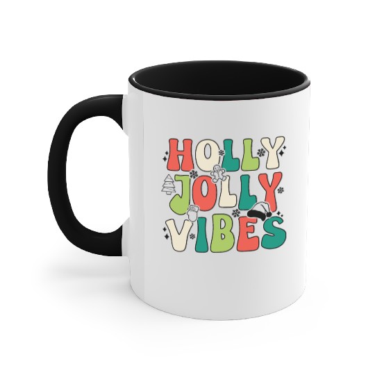 Holly Jolly Vibes Happy Xmas Christmas Holiday Accent Mugs