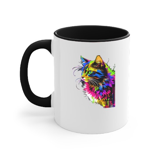 Rainbow Cat Realistic Watercolor Cute Cat Paint Accent Mugs