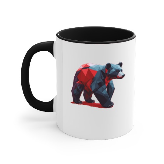 Wild Brown Bear Geometric Red Accent Mugs