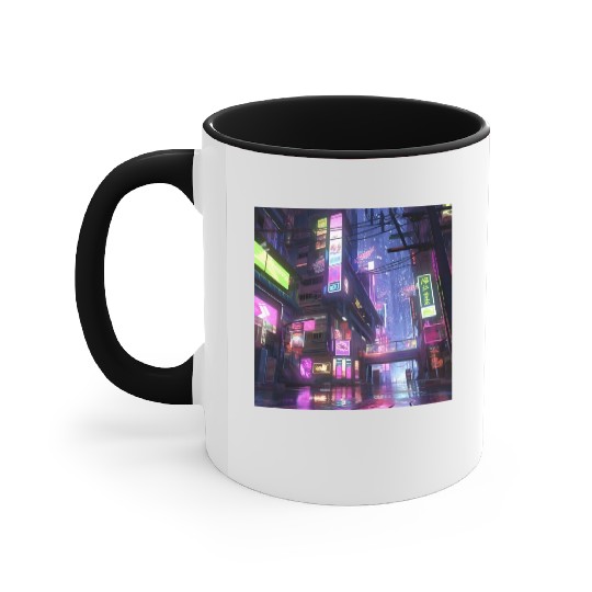Anime-Influenced Digital Art of Tokyo Street Scene Accent Mugs