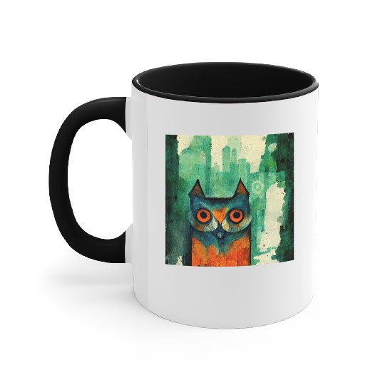 Mod Owl: Watercolor CIty Owl Accent Mugs