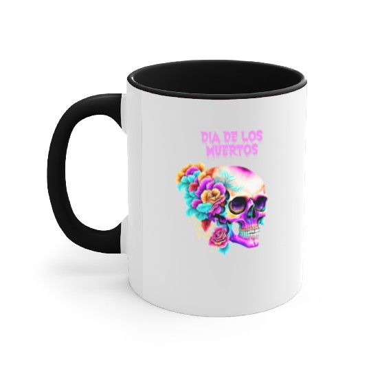 Vintage Dia de los Muertos Art Design Sugar Skull Accent Mugs