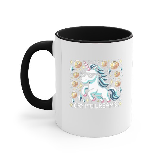 Crypto Dreams - 8-bit Unicorn Amidst Digital Coins Accent Mugs