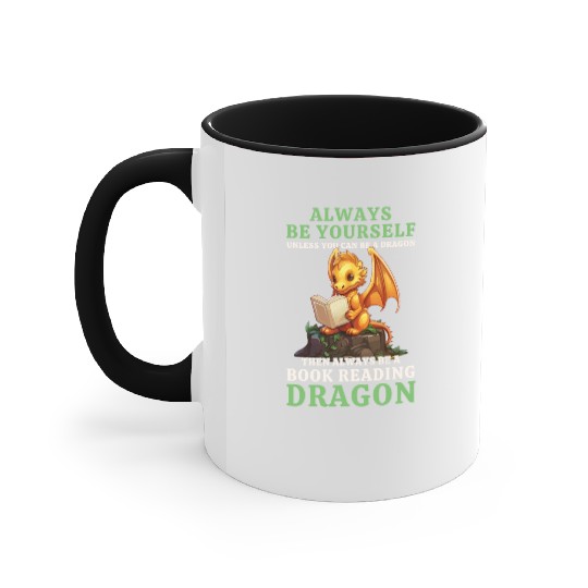 "Always Be Yourself" - Book Reading Yellow Dragon Accent Mugs