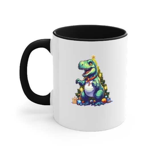 Dino Christmas Funny T-Rex Christmas Tree Mens Boy Accent Mugs