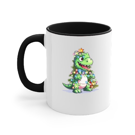 Christmas Dino Kids Funny T rex Christmas Tree Boy Accent Mugs