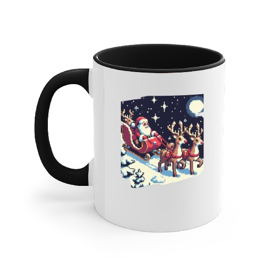 Pixel art scene of Santa s sleigh and reindeer Accent Mugs