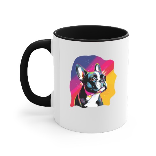 Watercolor Colorful Boston Terrier Accent Mugs