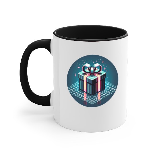 Cyberpunk Pixel Art Gift Box - Neon Ribbons Accent Mugs