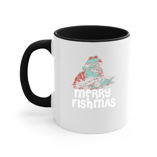 Funny Santa Claus Fishing Merry Fishmas Christmas Accent Mugs